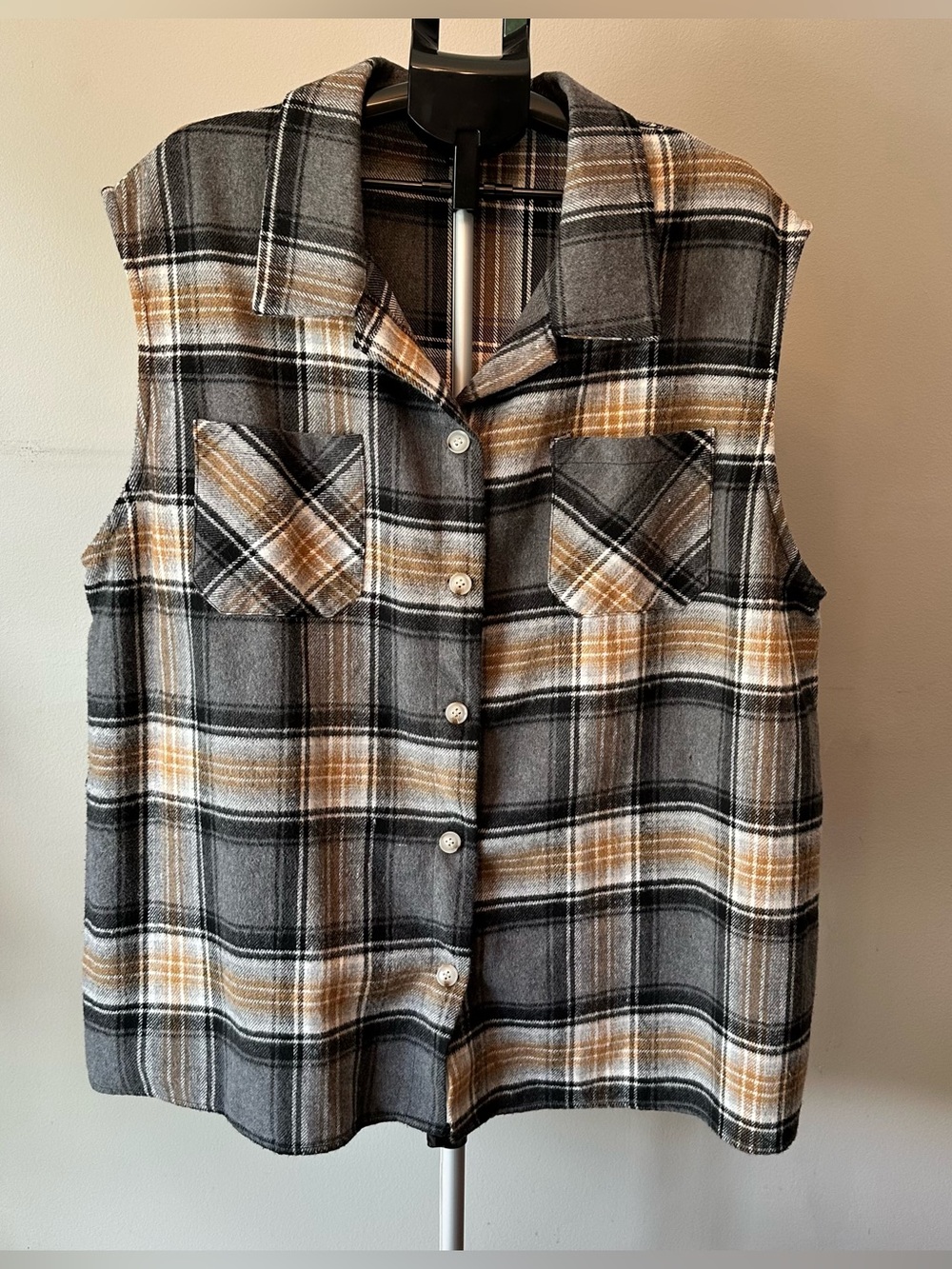 SHEIN Vest Top Women 4XL Grey Mustard Plaid Gorpcore Granolagirl Vintage 90s